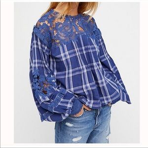 FREE PEOPLE Darling Diana Plaid Lace Long Sleeve M